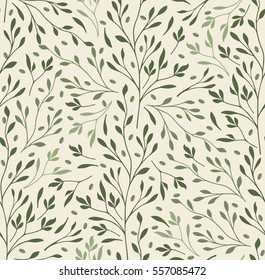 Seamless Beige Background With Olive Leaves. Ideal For Printing On Fabric Or Paper. Vector Illustration. 