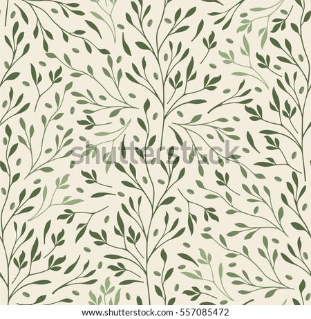 Seamless beige background with olive leaves. Ideal for printing on fabric or paper. Vector illustration. 