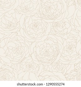 Seamless beige background vintage pattern with peony flowers. Vector hand drawn illustration. Graphic hand drawn floral pattern. Textile fabric design.