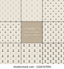 Seamless beige backgrounds with dark gray flowers