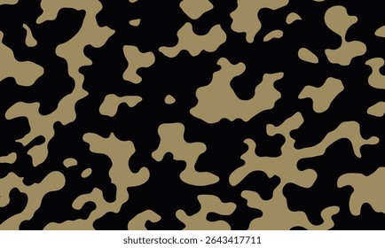 Seamless beige and black camouflage pattern with abstract organic shapes, perfect for military themes, fashion design, textile prints, or digital backgrounds.