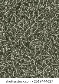 Seamless beige and black floral background with leaves. Hand drawn minimal abstract organic shapes pattern. Delicate vector black abstact pattern with beige leaves.