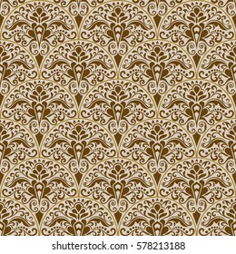 Fondo vectorial floral beige y marrón sin foco. Patrón de fondo de pantalla repetido.