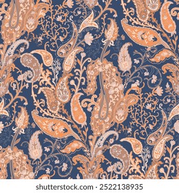 Seamless beige and brown paisley pattern with delicate floral details. A decorative vector illustration, perfect for textile design or home decor.