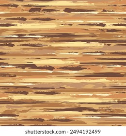 Seamless beige camouflage pattern with horizontal stripes. Frayed texture, smudge paint. Dense random chaotic composition. For apparel, fabric, textile, sport goods. Grunge style