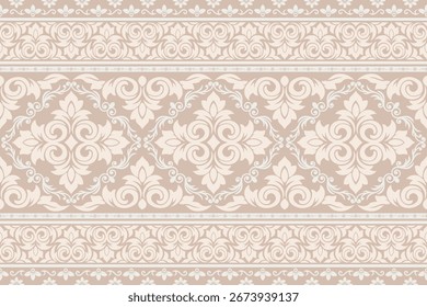 Modelo beige inconsútil del damasco con los Elementos florales adornados, diseño vintage lujoso ideal para el Fondo de pantalla, los textiles, y los fondos.