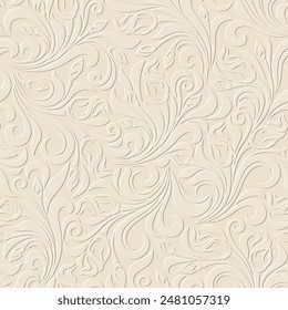 Seamless beige embossed floral pattern. Vector seamless print. Hand-drawn illustration, not AI