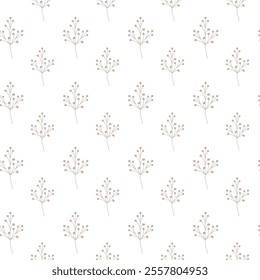 Seamless beige floral pattern on white background.