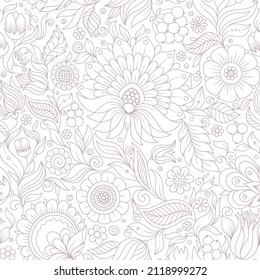 Impresionante estampado floral beige, telón de fondo veraniego. Diseño de superficie dibujado a mano con flores en el jardín. Se puede usar para papeles pintados, rellenos de patrones, texturas superficiales.