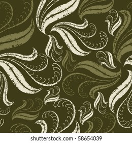 Seamless beige floral pattern with twirled grunge leafs (From my big "Seamless collection")