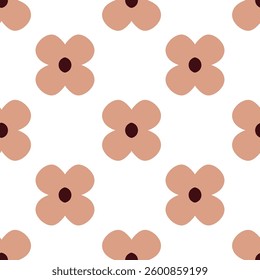 Padrão de flor bege contínuo com centros castanhos no fundo branco. Um padrão floral repetitivo com flores beges com centros castanhos escuros sobre um fundo branco. Perfeito para designs têxteis