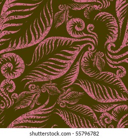 Seamless beige grunge floral pattern with fern leafs (from my BIG "Seamless pattern collection")