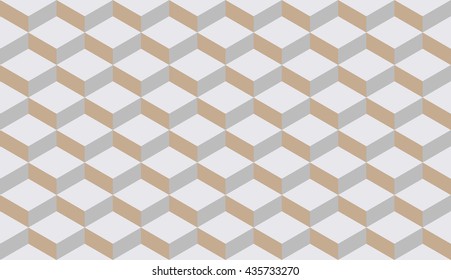 Seamless beige isometric flattened cubes optical illusion pattern vector