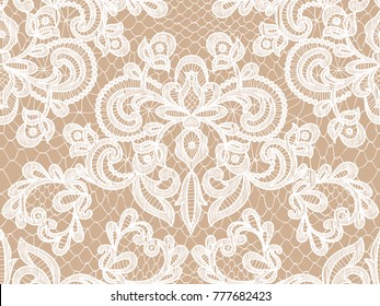 Seamless beige lace background with floral pattern