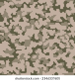 Seamless Beige Modern Digital Army Art.  Black Repeated War Pixel Soldier Pattern. Brown Seamless Colorful Graphic Combat Design. Green Geometric Military Wallpaper. 