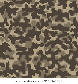 Seamless Beige Modern Vector Army Print.  Green Repeated Graphic Geometric Military Backdrop. Black Seamless Monochrome Pixel Camo Textile. Khaki Digital Camouflage Fabric. 