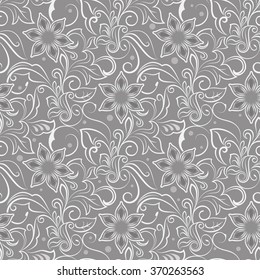 Seamless beige monochrome flower vector pattern.