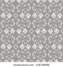 Seamless beige on grey baroque pattern vector illustration