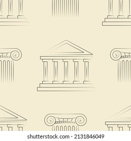 Seamless beige pattern with contour Greek architecture. Use for wallpaper, covers and paper
