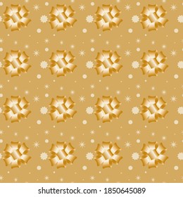 Seamless beige pattern with gradient bows golden ribbons and multipath stars