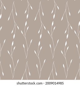 Seamless beige pattern with leaves. Scandinavian style. Vector illustration.