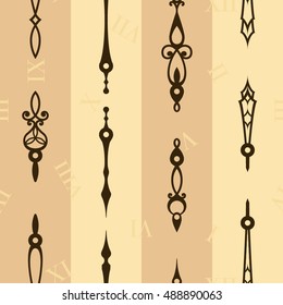 Seamless beige pattern with vintage clock hands