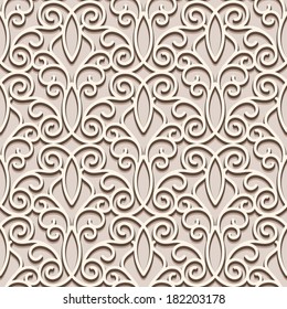 Seamless beige pattern, vintage lacy ornament, vector background