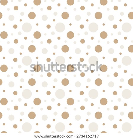 Seamless beige polka dot pattern with mixed dot sizes. Seamless pattern with beige and cream polka dots in different sizes on a white background. Soft neutral and decorative design ideal for interiors, nursery decor, fabric printing, wallpapers, packaging, gift wrap, and print-on-demand products.