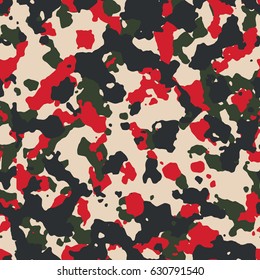 Seamless beige red green and black military fashion camouflage pattern vector