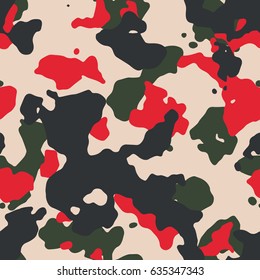 Seamless beige red green and black large camouflage pattern vector