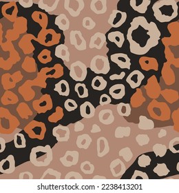 Seamless Beige Summer Isolated Leopard Element Design. Camo Repeated Safari Retro Cat, Seamless Decor Background. Endless Military Skin Textile Print.