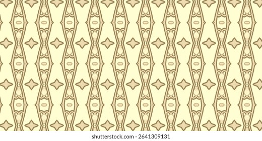 Seamless beige and tan abstract geometric pattern with symmetrical tribal-inspired shapes. Ideal for backgrounds, textiles, or decorative print.