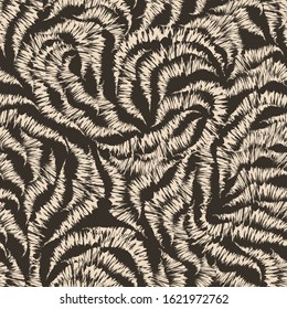 Seamless beige texture from randomly drawn lines by the handle on a brown background. Pattern for curtain fabrics or packaging.