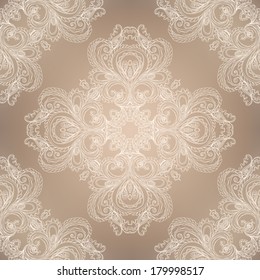 Seamless beige victorian damask pattern.