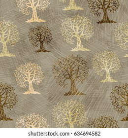 Seamless beige vintage background with trees.