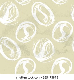 Seamless beige vintage ornament pattern of thick white paint in broad strokes coffee beans