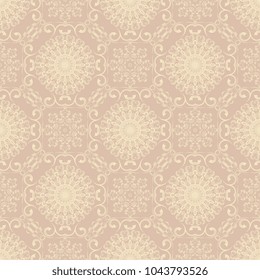 Seamless beige wallpaper pattern in vintage style. Seamless floral ornament on background. Seamless pattern for your design. Wallpaper pattern