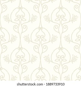 Papel pintado de color beige inmaculado, adorno ornamentado vectorial. Elemento Decor
