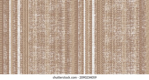 Seamless beige white tweed
 farmhouse style stripes texture. Woven linen cloth pattern background. Line striped closeup weave fabric for kitchen towel material. Pinstripe fiber jacket, bag table cloth