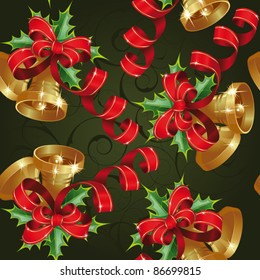 Seamless with bells on a green background. Clipping Mask. (can be repeated and scaled in any size)