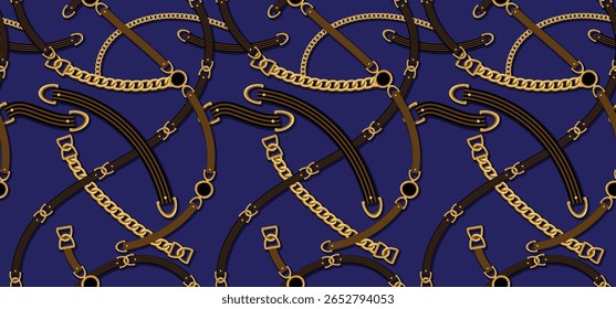 Seamless belt and chain pattern. Design for fabric, wallpaper, wrapping, background.