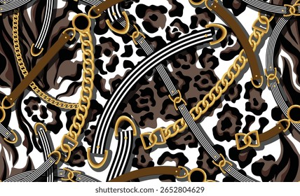 Seamless belt and chain pattern. Design for fabric.