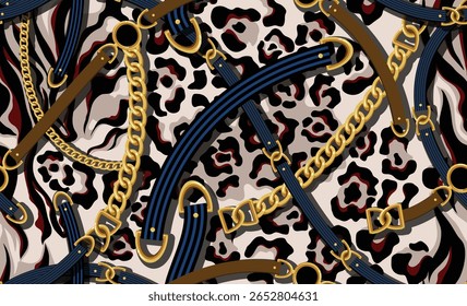 Correia sem costura e padrão de corrente. Design para tecido.