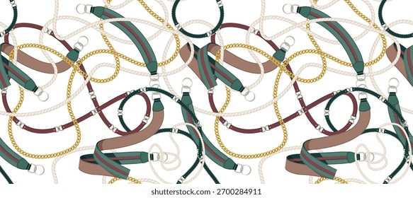Correia sem costura, corda e corrente padrão. Design para tecido, papel de parede, envoltório, fundo.