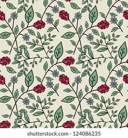 Seamless berries and flowers pattern