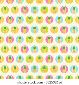Seamless berries pattern with pineapple in colorful circles. Vector illustration. For cards, invitations, wedding or baby shower albums, backgrounds, wallpapers, arts and scrapbooks.