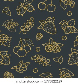 Seamless berries pattern. Vector background with hand made fruits