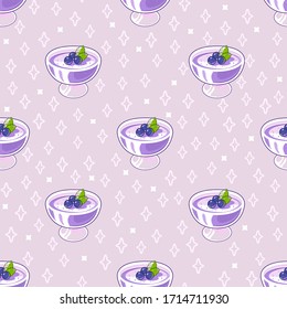 Seamless berry dessert pattern background wallpaper kitchen food panna kotta for menu cooking cafe or reastaurant