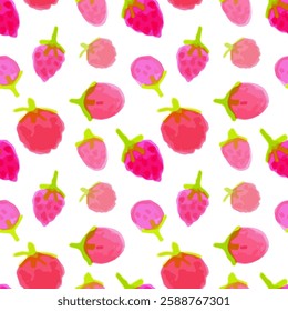 Seamless Berry Pattern, Hand-Drawn Strawberry Raspberry