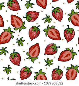 seamless berry pattern with strawberries on white background